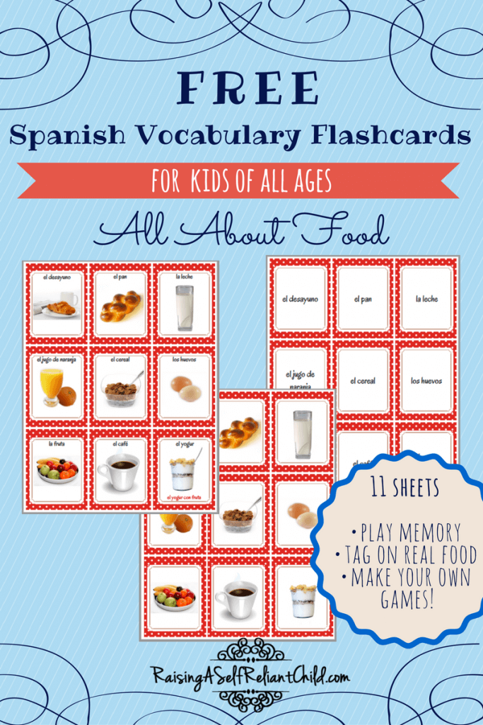 Free Printable Spanish Vocabulary Flashcards Common Foods