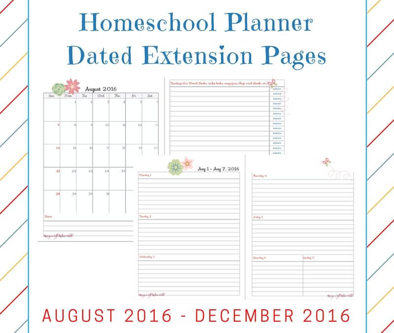 Homeschool Planner Extension Pages 2016
